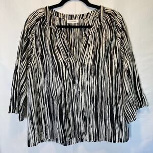 Calvin Klein Women’s Medium Silk Zebra‎ Stripe 3/4 Sleeve Blouse Top